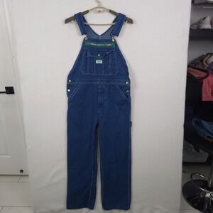 Liberty Mens Denim Bib Overalls Blue Cotton Green Zipper 34x30 Barn